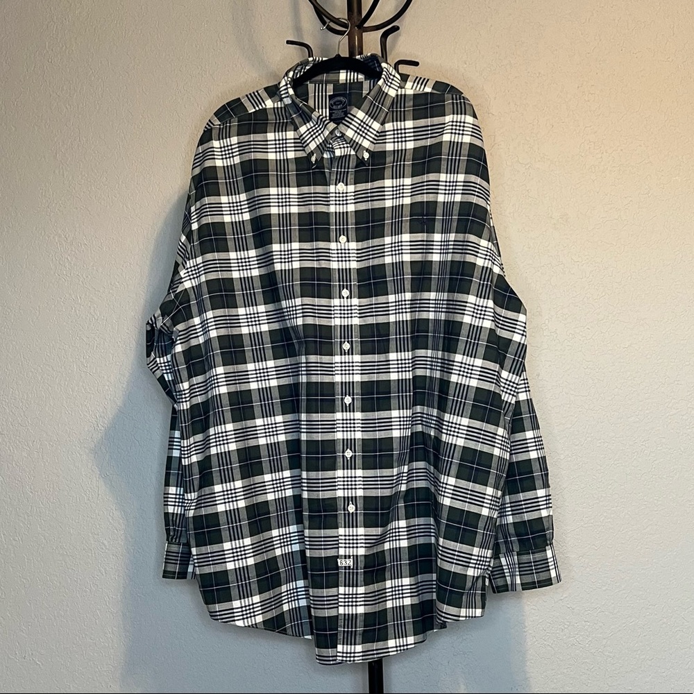 Brooks Brothers Plaid Button Down Dress Shirt with Button Down Collar 3XLT